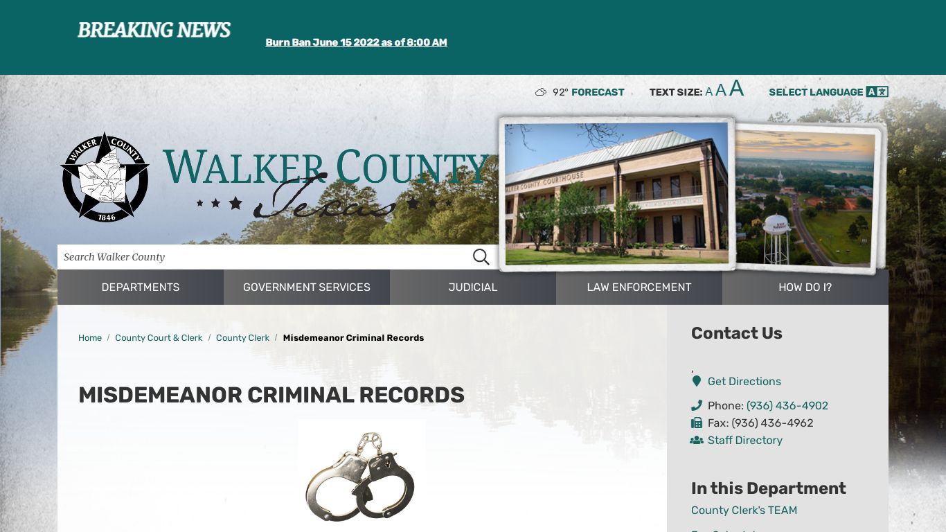 Misdemeanor Criminal Records / Walker County, TX